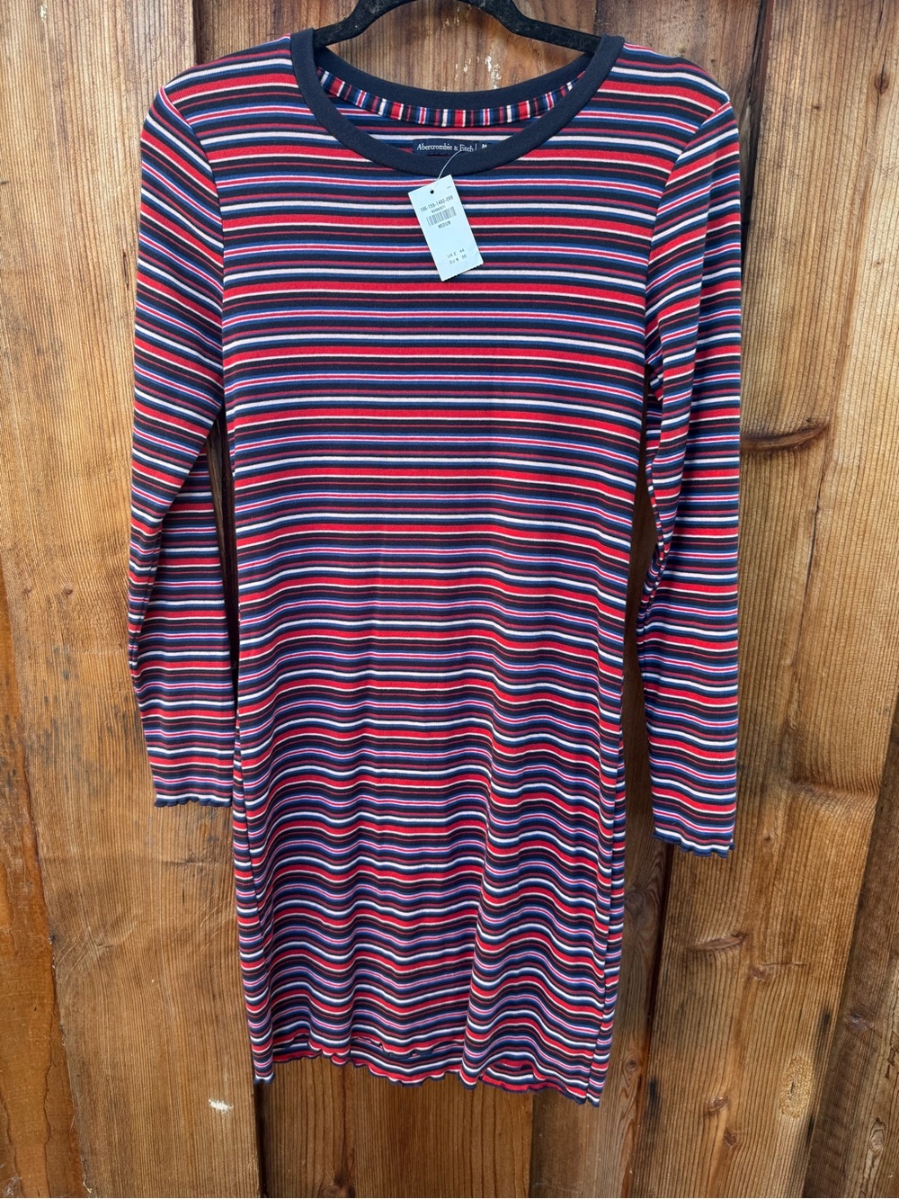 Abercrombie & Fitch Long Sleeve Striped Bodycon Dress - Navy, Red, White